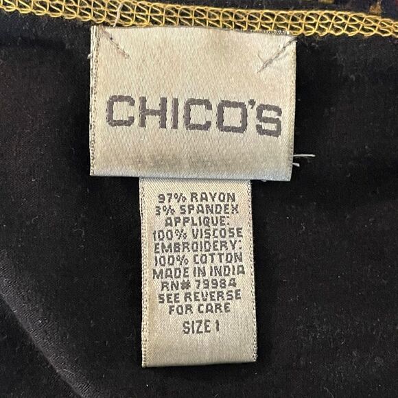 Chico's Black Asian Inspired Graphic Rhinestone Embellished Top, size 1, Medium - Picture 7 of 10